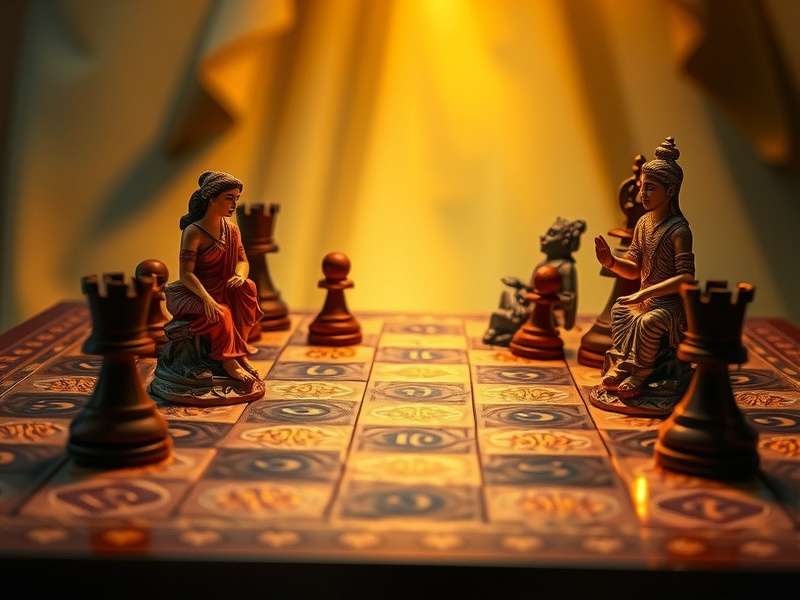 Sanyasi Chess Luminary game board featuring spiritual symbols and ascetic piece designs